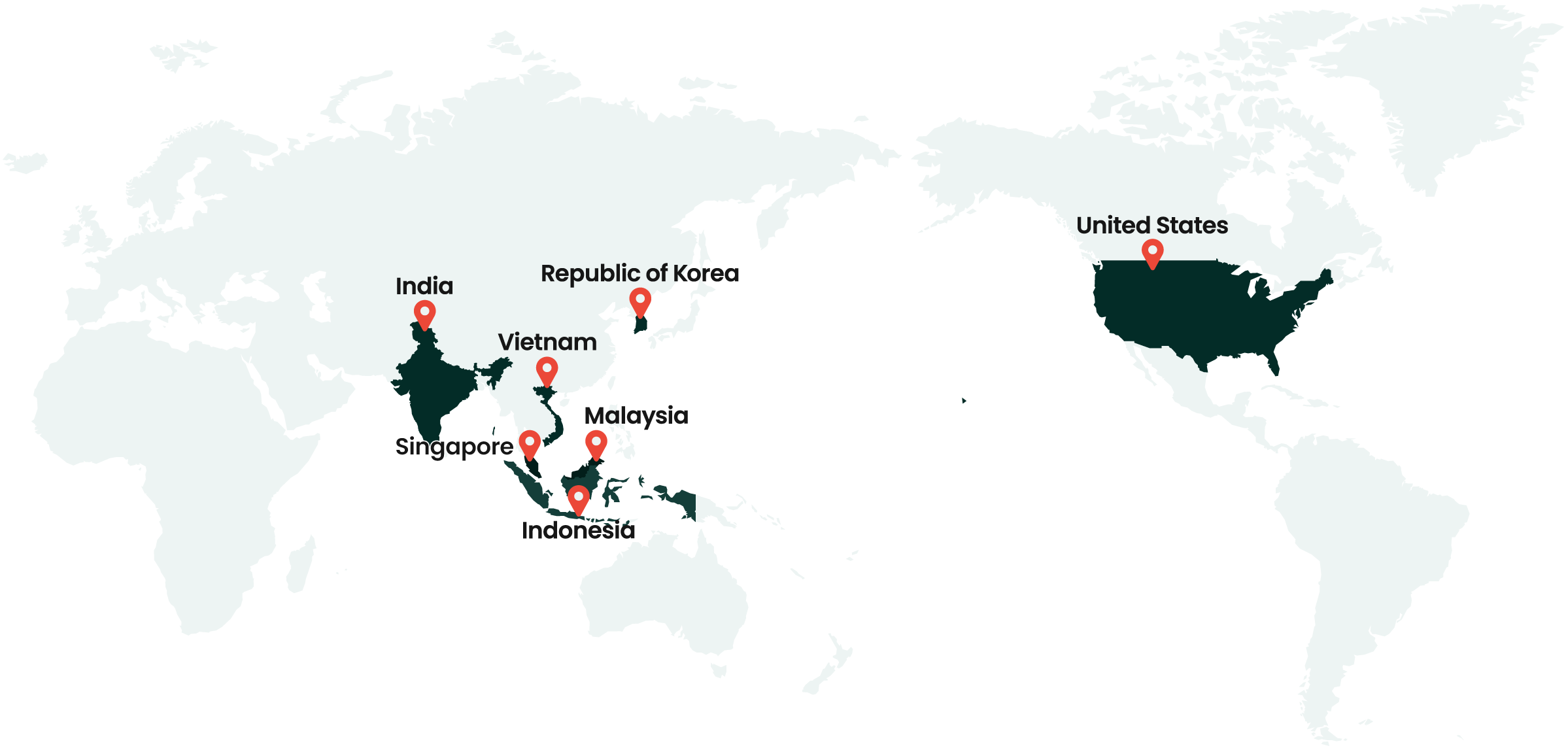 World map highlighting investment regions